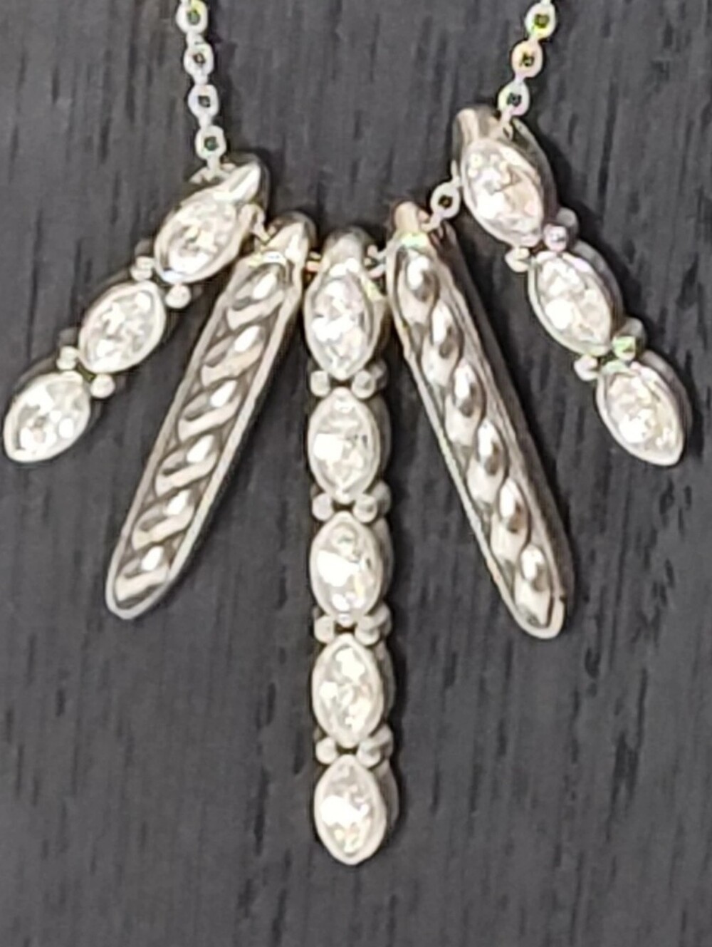 Brighton Crystal Fringed 5 Bar Dangle Pendant Necklace Silver Plated Dainty 18"
